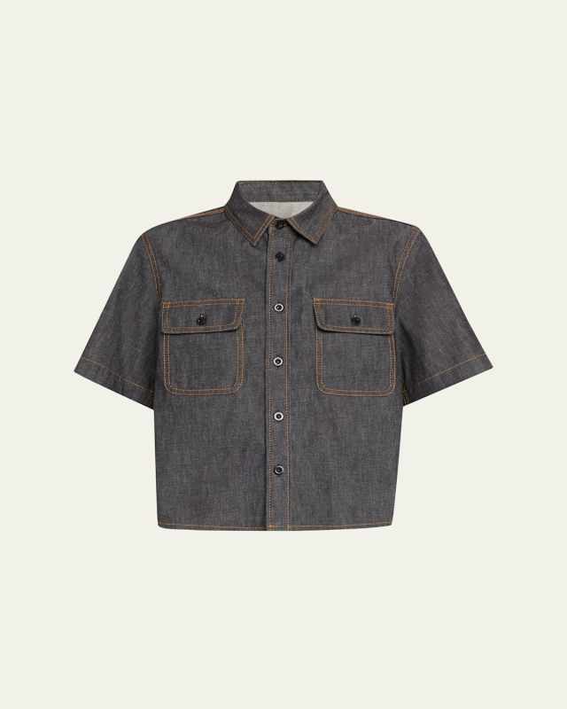 Denim Nylon Hybrid Short-Sleeve Shirt
